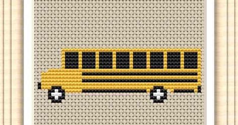 FREE PATTERN! School bus Cross Stitch Pattern for Instant Download School Bus Pixel Art, School Bus Cross Stitch Patterns, Printable Cross, Free Cross Stitch Charts, School Buses, Tiny Cross Stitch, Beadwork Embroidery, Tiny Cross, Loom Pattern