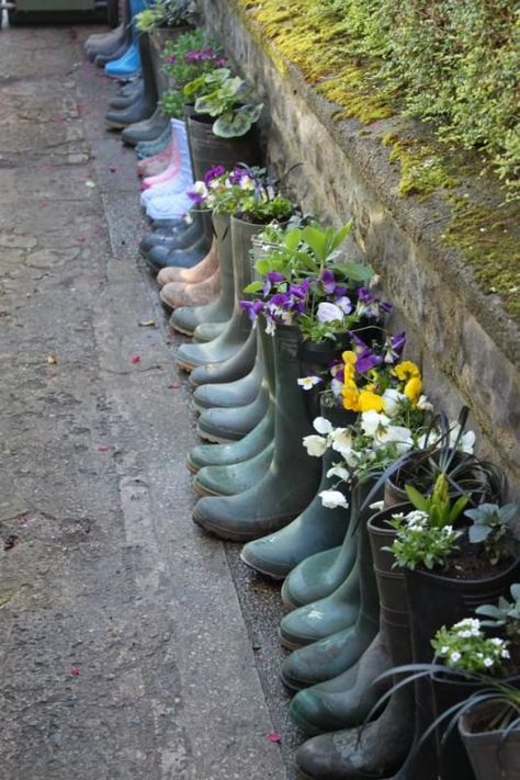 Welly Road Get the Boot in Accessories Do-It-Yourself Ideas Interactive, Happening & Street Art Recycled Plastic Wood & Organic Welly Planters, Planting Station, Boot Planter, Wellness Centre, Garden Boots, Flower Pot Design, British Garden, School Garden, Outdoor Gardens Design