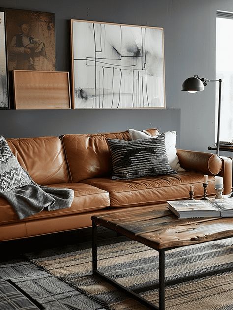 Does The Color Grey Go With Brown Furniture? Cognac And Grey Living Room, Gray And Cognac Living Room, Cognac And Gray Living Room, Brown And Grey Living Room Ideas, Living Room Grey And Brown, Gray And Camel Living Room, Grey And Camel Living Room, Grey Wall Living Room, Dark Brown Couch