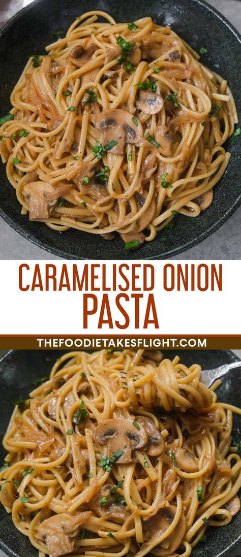 Caramelized Onion Pasta, Carmelized Onion Pasta Recipes, Pasta Recipes Oven, Caramelised Onion Pasta, Caramalised Onions, Vegan Spaghetti, Caramelized Onions Recipe, Baked Onions, Baked Caramel