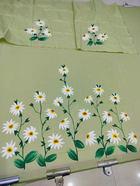 Fabric Painting Suit Design, Fabric Painting Ideas On Suits, Fabric Painting Designs For Kurtis Unique, Fabric Painting Designs For Kurtis, Bedsheet Painting, Painting Sarees, Suits Art, Suit Painting, Bed Sheet Painting Design