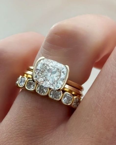 Blake Asaad on Instagram: "Our beloved Half Bezel Set Engagement Ring💍 Which shape do you like more- Cushion or Asscher? Comment below and we can give you more details in our dms💁‍♀️ 

Your custom ring journey begins today
   💌 Reach out at hello@goodstoneinc.com
   🌟 Delve into our carefully selected collections
   🌍 Discover elegance at www.goodstoneinc.com

#goodstone #engagement #cushioncut #asschercut #ringstack #ringinspiration" East West Engagement Ring Stack, Bezel Set Radiant Cut Engagement Ring, Modern Radiant Cut Bezel Set Rings, East West Half Bezel Emerald Ring, East West Half Bezel, Wedding Stack, Stacked Engagement Ring, Half Bezel Setting, Bezel Set Engagement Ring