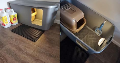 Litter-Box Hack to Stop Cats From Making a Mess on the Floor | POPSUGAR Pets Cat Litter Box Diy, Diy Litter Box, Katt Grejer, Kat Diy, Box Hacks, Cat Litter Tray, Cat House Diy, Litter Box Enclosure, Litter Tray