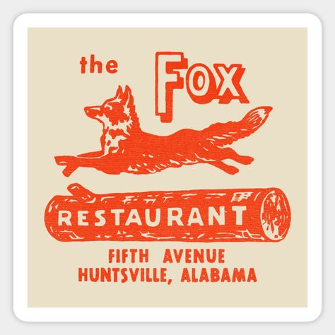 Take a step back in time to the 1940s with this nostalgic design showcasing The Fox Restaurant, a beloved local spot located on Fifth Avenue in Huntsville, Alabama. Established in the 1940s, The Fox Restaurant was renowned for its menu featuring steaks, chops, seafood, and convenient orders to go. It was also known for its modern amenities, including air-conditioning, which was a luxury at the time.This design is a recreation of their matchbook from the same era.Whether you're a Huntsville nati… Event Signage Design, Vintage Branding Design, Diner Branding, Vintage Food Labels, Nostalgic Design, Huntsville Alabama, Restaurant Ideas, Event Signage, Take A Step Back