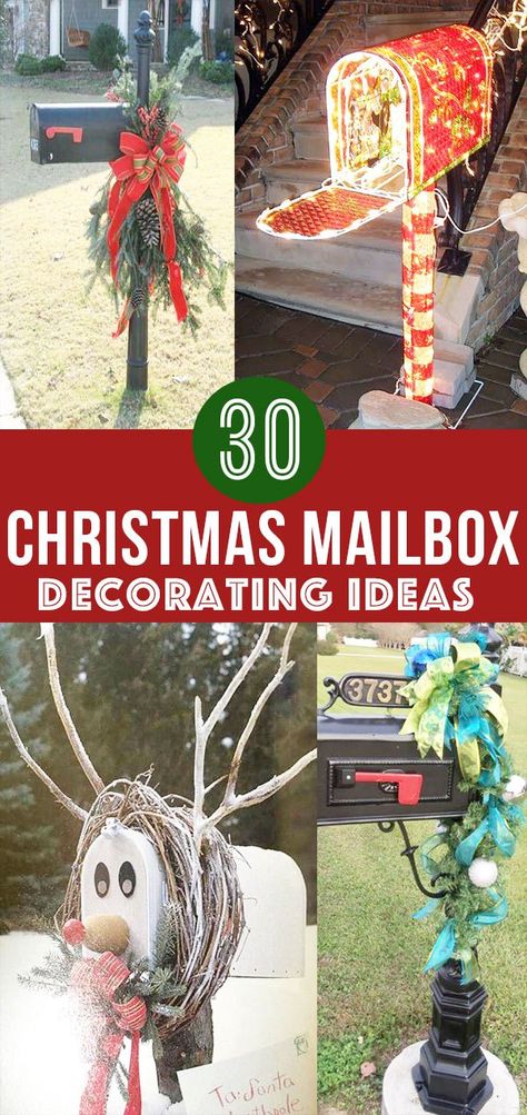 30 Christmas Mailbox Decoration Ideas; Here are some unique and festive ways to dress up your mailbox this Xmas. DIY and easy ways to bring holiday cheer to your mailman! Christmas Mailbox Decorations Diy, Mailbox Decorations For Christmas, Christmas Mailbox Decorations, Mailbox Decorations, Christmas Mailbox, Diy Mailbox, Mailbox Ideas, Mailbox Design, Mailbox Decor