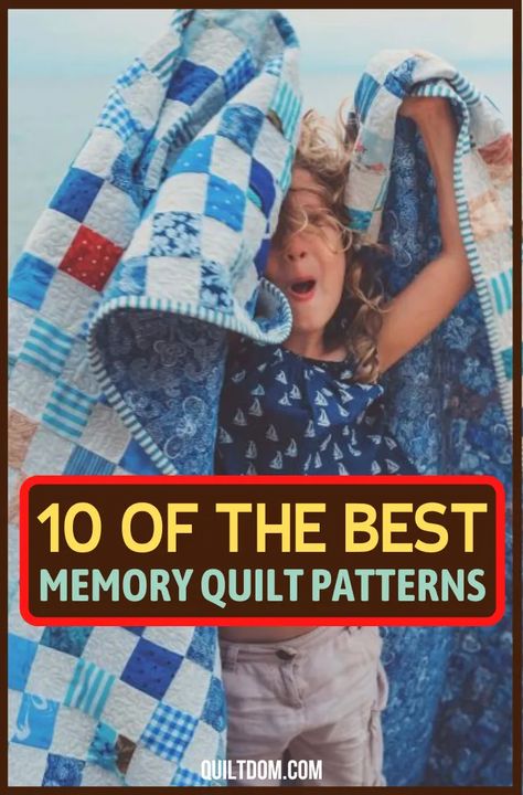 Thinking about making a quilt made in memory of someone who has passed. Read on to discover some great memory quilt ideas. Diy Memory Quilt, Diy Memory Quilts From Clothes, Memory Quilt Ideas Layout, Memory Lap Quilt, Clothing Quilts Memory, Memory Quilt Patterns Ideas, Quilts Made From Loved Ones Clothing, Memory Shirt Quilt, Memorial Quilts From Clothes Men