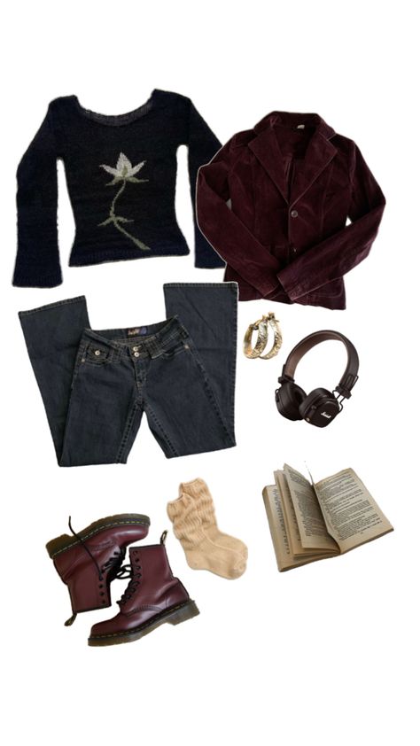 gilmore girls, rory gilmore, autumn, outfit inspo, vampire jacket, doc martens, books, coffee, cozy Coffee Inspired Outfits, Sims 4 Rory Gilmore Cc, Gilmore Girls Winter Outfits, Gilmore Girls Outfits Inspiration, Rory Gilmore Inspired Outfits, Adri Core, Rory Gilmore Autumn, Rory Gilmore Core, Doc Martens Outfit Fall