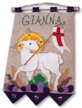 Communion Banners, First Communion Banner, Boys First Communion, Communion Ideas, Lamb Of God, Agnus Dei, Gem Crafts, Felt Banner, Communion Party