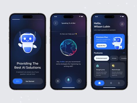 AI Chat Bot Mobile App - With Chat GPT designed by Mainul Islam Arafat. Connect with them on Dribbble; the global community for designers and creative professionals. Creative Mobile App Design, Create Account Ui Design, Chat Ui Design, App Design Profile, Chat App Ui, Mobile Chat App, Chatbot App, Mobile App Inspiration, Mobile App Ui Design