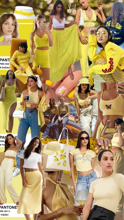 #inspo #fit #outfit #fashion #yellow #amarillo #paleyellow #amarillopalido #limon #lemon #yellowfit Lemon Aesthetic Outfit, Yellow Pastel Outfit, Lemon Outfit, Yellow Dress Outfit, Pastel Outfit, Outfit Collage, Yellow Outfit, Work Week, Themed Outfits