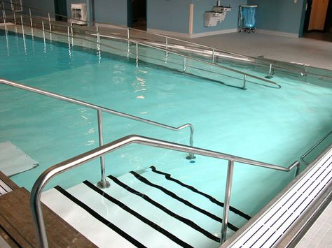 Stair/Ramp Stair Ramp, Pool Rails, Therapy Pools, Decks Around Pools, Hydrotherapy Pool, Swimming Pool Hot Tub, Pool Water Features, Wheelchair Friendly, Pool Construction