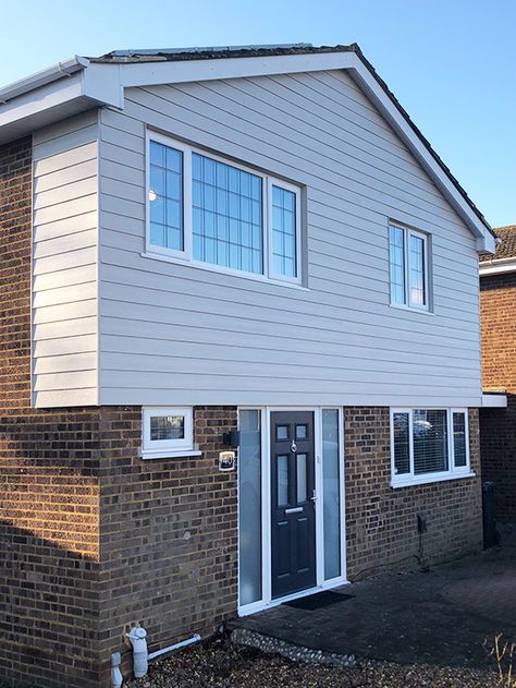 https://www.summitcladding.co.uk/2022/01/15/james-hardie-exterior-cladding-installation-in-st-albans-hertfordshire/ Composite Cladding Exterior, James Hardy Cladding, Cladding House Exterior Uk, James Hardie Cladding, James Hardie Axon Cladding, James Hardie Stria Cladding White, Composite Cladding Exterior Uk, Concrete Lintels, 1970s House