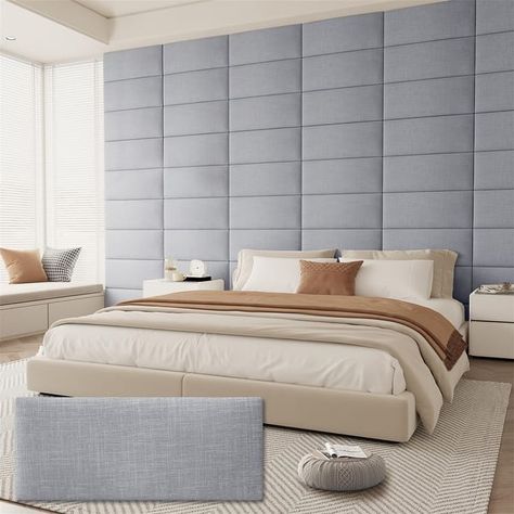 Wall Mounted Upholstered Fabric Tufted Headboard - On Sale - Bed Bath & Beyond - 41432885 Peel And Stick Headboard, Wall Mounted Headboard, Mounted Headboard, Soundproof Wall, Floating Headboard, Wall Mounted Headboards, Upholstered Wall Panels, Upholstered Walls, Wall Paneling Diy