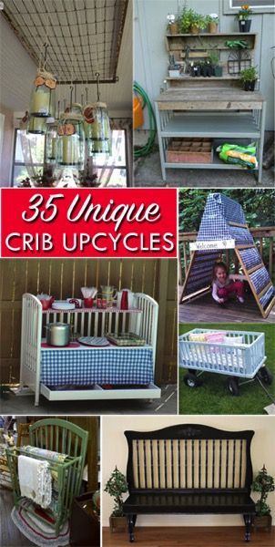 35 Ways to Repurpose Cribs (and Parts of Cribs)  Easy DIY upcycling projects for both the crib itself, and the individual pieces (like the sides and srpings!) Reuse Cribs, Old Baby Cribs, Old Cribs, Diy Crib, Upcycling Projects, Upcycle Repurpose, Diy Upcycling, Diy Simple, Repurposed Items