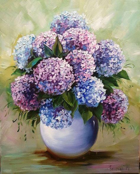 Beautiful Paintings Of Nature, Hydrangea Painting, Easy Flower Painting, Pastel Sec, Acrylic Painting Lessons, Flower Art Drawing, Abstract Flower Art, Flower Painting Canvas, Canvas Painting Tutorials