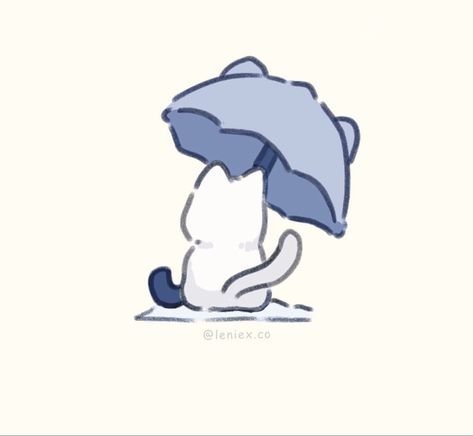 Winter Cat Drawing, Blue Cats Aesthetic, Cute Blue Aesthetic Icons, Blue Cat Icon, Cute Cat Doodles, Spaceship Illustration, Umbrella Drawing, Blue Pfp, Blue Drawings