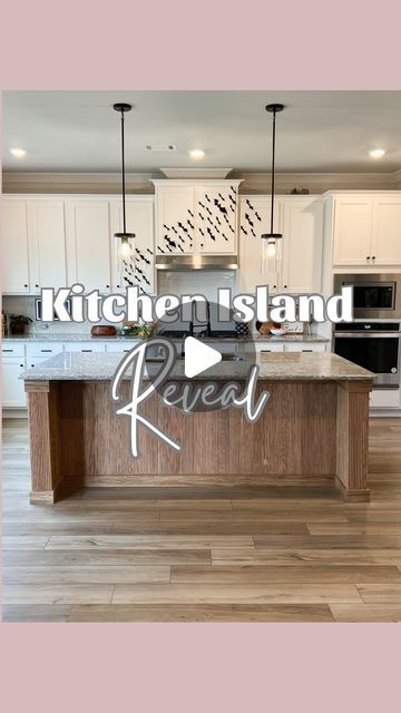 Stephanie Czajkowski | DIY + home on Instagram: "It’s done!!! 🥹✨   Absolutely my most favorite project ever - this oak wrapped kitchen island is exactly what I had envisioned, to bring warmth and dimension into this space.   I started by trimming out the top, bottom and sides with 1x4 pieces of white oak. Then added in the red oak fluted panels from @weaberlumber #ad   The trickiest part was getting the two woods to match each other. I used a combination of 4 stains to get them to resemble one another. I have an entire reel on this.   There were quite a few obstacles I had to overcome on this project, including a floating slab or granite which I shimmed. But when are DIY projects ever seamless?! 🤷🏼‍♀️  Who thinks I should build a matching hood over the stove? 🤔  #weaberlumber #makeitwe Island Kitchen With Stove, Wrapped Kitchen Island, Accent Island Kitchen, Wrapped Kitchen, Painted Kitchen Island, Kitchen Island With Stove, Grey Kitchen Island, Oak Island, Wood Cover