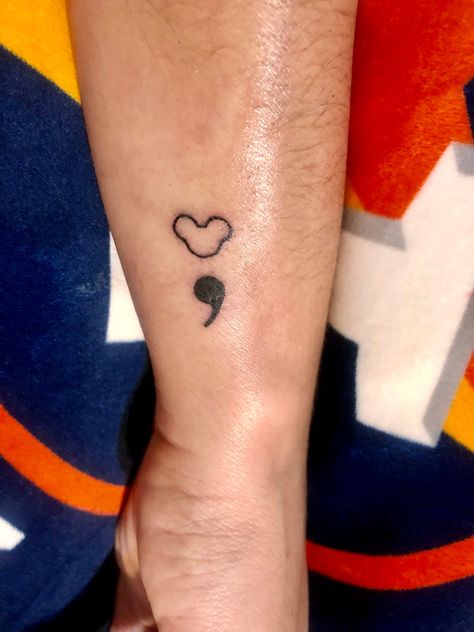 Disney Semicolon Tattoo, Simple Mickey Tattoo, Colon Tattoo, Mickey Tattoo, Tattoo Thoughts, Semicolon Tattoo, Disney Tattoo, Mickey Head, Disney Tattoos