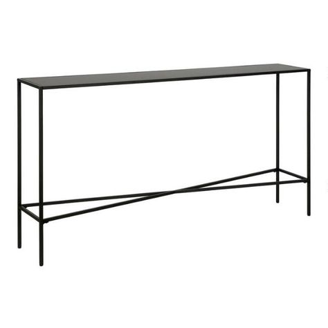 Narrow Black Metal Top Mille Console Table | World Market Narrow Lobby Design, Black Narrow Console Table, Black Iron Console Table, Extra Long Sofa Table, Long Narrow Console Table, Narrow Console Table Entryway, Kitchen Console, Black Metal Console Table, Black Metal Console