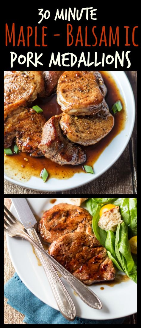 Easy Pork Medallions with Maple-Balsamic Sauce - The Wanderlust Kitchen Pork Medallion Recipes, Easy Pork Tenderloin Recipes, Easy Pork Tenderloin, Pork Medallions, Balsamic Pork, Maple Balsamic, Pork Dinner, Tenderloin Recipes, Pork Tenderloin Recipes