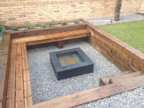 How To Build A Conversation Pit, Sunk In Fire Pit, Fire Pit Landscaping Ideas, Sunken Fire Pit, Modern Outdoor Firepit, Outdoor Fire Pit Seating, Sunken Patio, Outdoor Fire Pit Area, Sunken Fire Pits