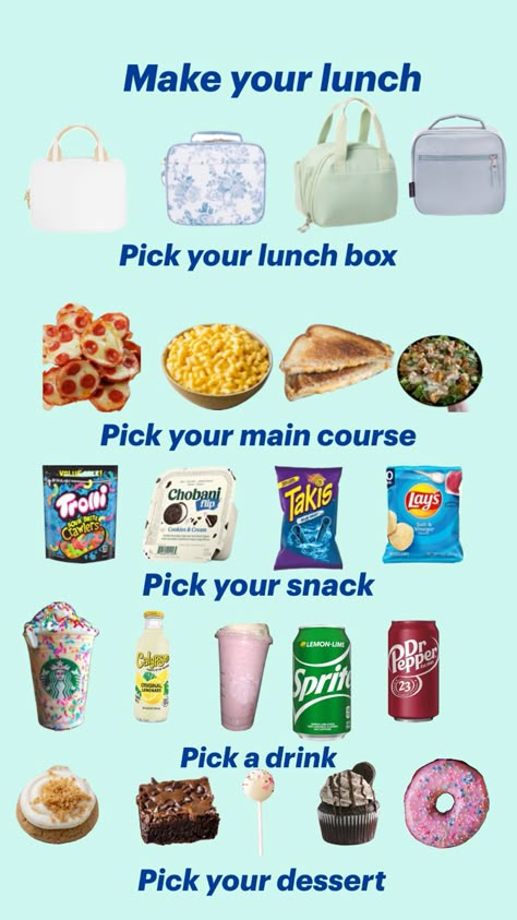 8th Grade Lunch Ideas, Lunch Ideas For 7th Grade, Pick A Lunch, First Day Of School Lunch Ideas, Preppy Lunch Ideas, Foods For School, Lunch Box Ideas For Teens, Middle School Lunch Ideas, Lunchboxes For School