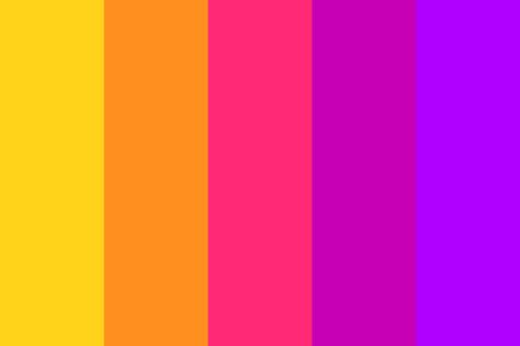 Retrowave Sunset Color Palette Bright Sunset Color Palette, Neon Purple Color Palette, Retrowave Color Palette, Festival Colour Palette, Trippy Color Palette, Vaporwave Palette, Disco Color Palette, Scene Color Palette, Vaporwave Color Palette