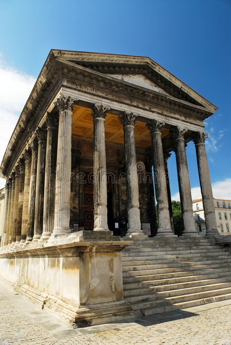 Roman temple in Nimes France. Roman temple Maison Carree in city of Nimes in sou , #spon, #Nimes, #France, #Roman, #temple, #city #ad Roman Temple Aesthetic, Roman Buildings, Greek Buildings, Roman Temple, Ancient Roman Architecture, Egypt Architecture, Nimes France, Architecture Antique, Temple City