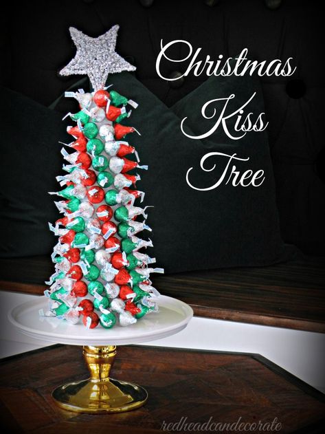 Christmas Kiss Tree Candy Kiss Christmas Tree, Diy Hershey Kiss Christmas Tree, Hershey Christmas Tree, Hershey Kiss Tree, Hershey Kiss Christmas Tree, Styrofoam Christmas Tree Ideas Food, Candy Trees Ideas, Candy Bar Christmas Tree, Kisses Christmas Tree