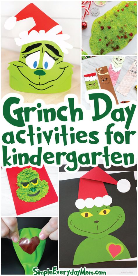 Grinch Ideas For Preschool, The Grinch Day At School, Grinch Spirit Week, Grinch Hat Craft, Holiday Activities For Kindergarten, Grinch Day Preschool Activities, Grinch Centers, Christmas Party Preschool Ideas, Grinchmas Activities For Kids