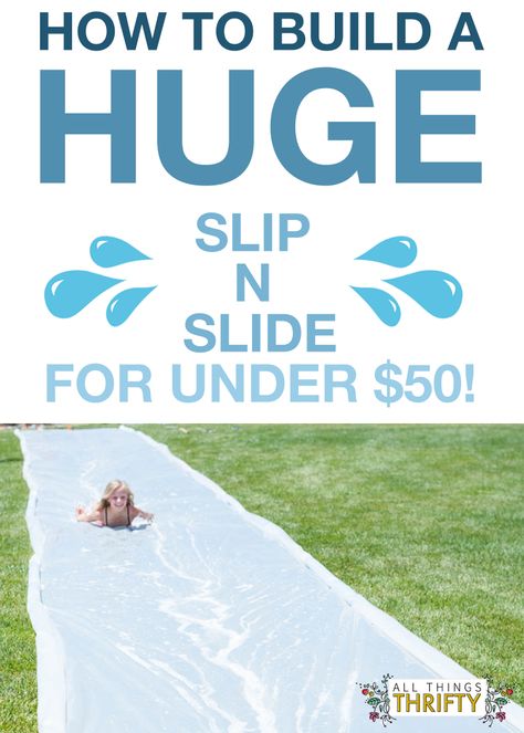 How to make a huge slip n slide 4th Of July Slip N Slide, Huge Slip And Slide, Diy Slip And Slide With Pool At End, Slip And Slide Party Ideas, Home Made Slip And Slide, Diy Water Slide Backyards, Slip N Slide Games, Diy Slip N Slide, Slip N Slide Birthday Party