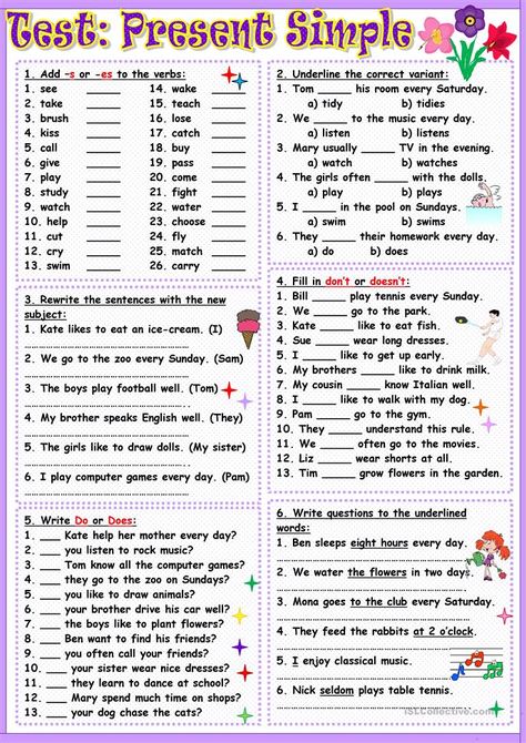 Esl Beginners, Simple Present Tense Worksheets, English Activity, English Grammar Exercises, English Adjectives, Simple Present Tense, Simple Present, Esl Vocabulary, Grammar Exercises