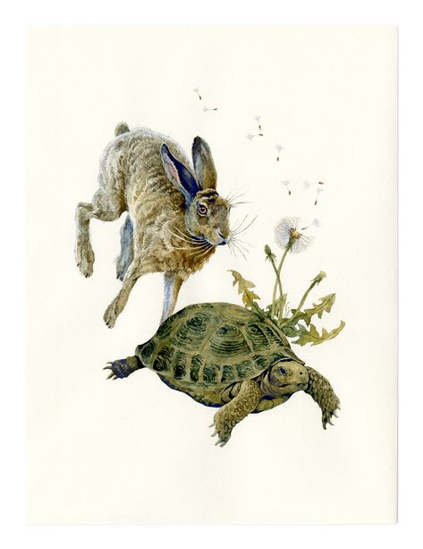 The Tortoise and the Hare, Lily Seika Jones Tortoise Tattoo, Felt Turtle, The Tortoise And The Hare, Hare Illustration, Tortoise And The Hare, Hare Painting, Music Events, Mini Paintings, Art Collector