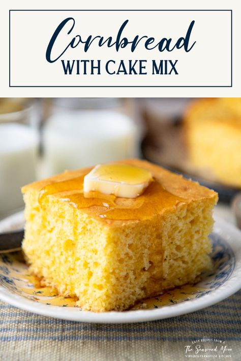 Cornbread Yellow Cake, Sweet Cornbread Cake Recipe, Cornbread With Cake Mix Recipe, Jiffy Cornbread Recipes, Beans And Greens, Easy Cornbread, Chili Pot, Cornbread Cake, Cornbread Recipe Sweet