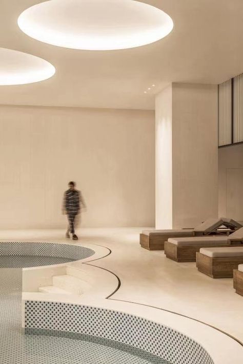 Spa Door, Round Spa, Cove Ceiling, Jacuzzi Room, Indoor Pool Design, Spa Lighting, Thermal Pool, Dream Hotels, Wellness Studio