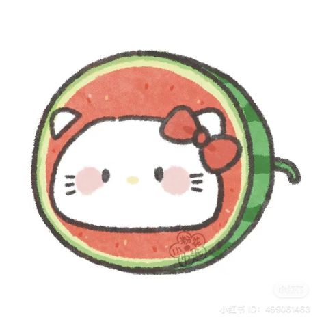 Hello Kitty Watermelon, Watermelon Drawing, Watermelon Illustration, Easy Christmas Drawings, 심플한 그림, Christmas Drawings, Hello Kitty Crafts, Body Base Drawing, Kitty Drawing