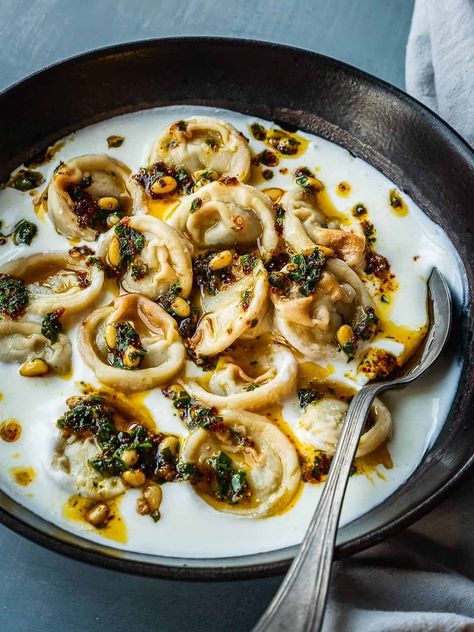 Shish Barak (Meat Dumplings in Yogurt Sauce) - Urban Farm and Kitchen Lebanese Party Food, Arab Dishes Recipes, Arabic Cuisine Recipes, Arab Recipes Easy, Shish Barak Recipes, Shish Barak, Traditional Dishes, Cultural Desserts, Cultural Dishes