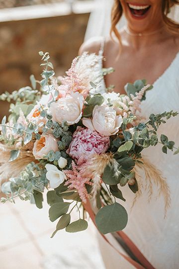 Pink rose wedding bouquet