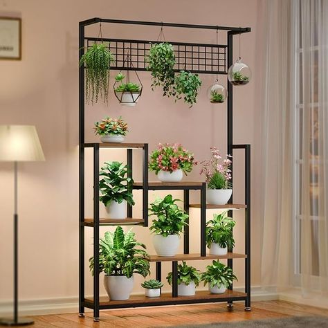 Amazon.com: BACEKOLL Tall Plant Stand Indoor with Grow Lights, 6 Tiered Metal Plant Stand for Indoor Plants Multiple, Large Plant Shelf Display Rack, Square Flower Plant Holder for Living Room, Patio (Black) : Patio, Lawn & Garden Tiered Plant Stand Indoor, Plant Shelf Ideas, Tall Plant Stand Indoor, Indoor Plant Stands, Tall Plant Stand, Honey Decor, Tall Indoor Plants, Indoor Plant Stand, Corner Plant