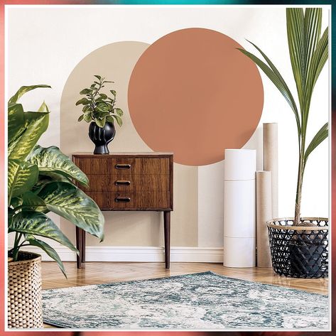 Looking to revamp your apartment walls? Get inspired with these 5 genius painting ideas! From bold geometric patterns to soothing ombre gradients, transform your space with a fresh coat of paint. Discover how to add personality and style to your apartment walls with these creative techniques. Say goodbye to boring walls and hello to a stunning new look! Arch And Circle Wall Paint, Painted Target Wall, Wall Decal Office, Wall Circle Decor, Paint Wall Behind Tv, Circle Wall Painting Ideas, Half Circle Painted Wall, Painted Wall Arches Decor Ideas, Interesting Wall Paint Ideas