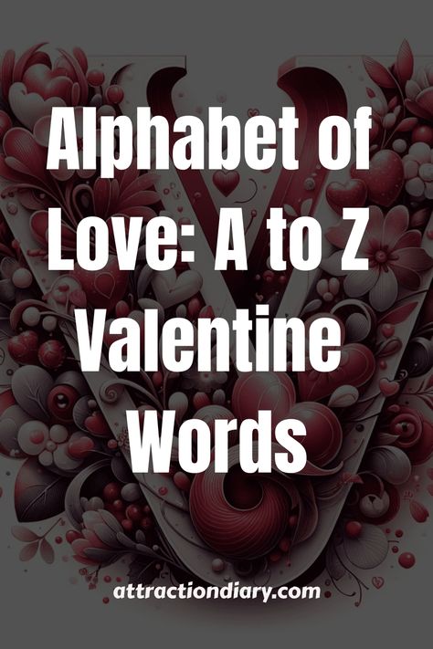 Alphabet of Love: A to Z Valentine Words with floral background. I Love You In Different Languages, Alphabet Of Love, Romantic Decorations, Valentines Day Words, Love Lessons, Valentine Words, Words List, Romantic Words, Strong Feelings