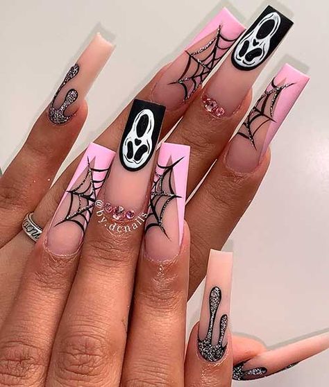 Nail Art Halloween, Black Ghost, Halloween Press On Nails, Halloween Acrylic Nails, Nagel Tips, Coffin Press On Nails, Halloween Nail Designs, Halloween Nail, Halloween Nail Art