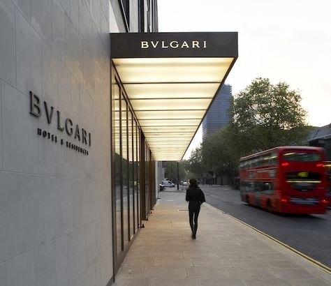 Lighting Outdoor Design, Minimalist Facade Design, Modern Canopy, Bvlgari Hotel, Hotel Canopy, Retail Facade, Porte Cochere, Building Entrance, Shop Facade