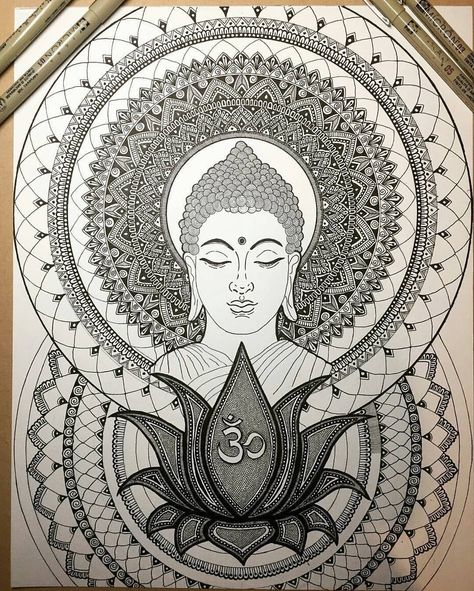 503 Likes, 10 Comments - Zen Artist Gathering (@mindfulness.mandalas) on Instagram: “'Rule your mind or it will rule you - Buddha' . Work-in-progress drawn with #Sakura #micronpens by…” Buddha Hand Tattoo, Mandala Art Tattoo, Buddha Mandala Art, Buddha Tattoo Ideas, Mandala Buddha, Drawing Mandalas, Buddha Drawing, Buddha Mandala, Buddha Painting Canvas