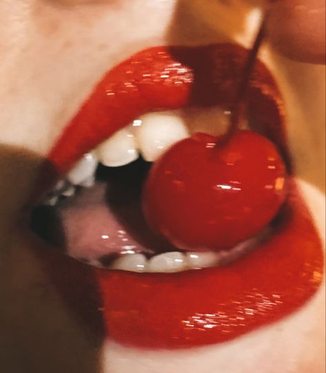 A pair of red lips eating a cherry Lips Eating, Red Lips Aesthetic Vintage, Eating Cherry Photoshoot, Cherries Photoshoot, Y2k Cherry, Cherry Lips Aesthetic, Cherry Red Lips, Red Lips Aesthetic, Cherry Aesthetic Vintage