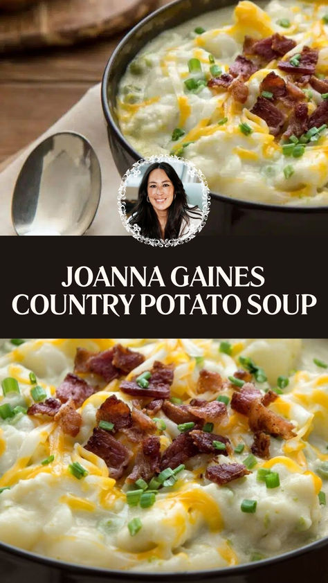 Joanna Gaines Country Potato Soup Joanna Gaines Potato Soup, Potato Soup With Celery And Onion, Potato Soup With Rivals, Country Potato Soup, Potato Onion Soup, Quick Potato Soup, Oven Dinners, Russet Potato Recipes, Joanna Gaines Recipes