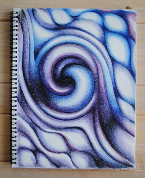 blue and purple swirl abstract    Created using ink tense pencils #inktense #blueandpurple #swirlabstract #abstractart Spiral Sketchbook Drawings, Spiral Artwork, Spiral Abstract Art, Handmade Purple Spiral Jewelry, Spiral Painting Swirls, Spirals In Nature, Spiral Art, Sketch Journal, Colored Pencil Artwork