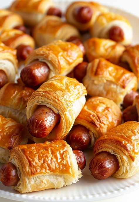 Perfect for parties, these simple sausage rolls are made with puff pastry and sausagemeat. Quick, easy, and so tasty! Mini Puff Pastry, Lil Twist, Homemade Sausage Rolls, Sausage Wrap, Homemade Tzatziki Sauce, Hot Dog Recipes, Phyllo Dough, Homemade Sausage