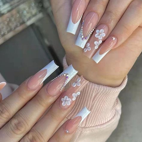 Coffin French, Unghie Sfumate, Nail Length, Acrylic Nails Coffin, Square Acrylic Nails, Pretty Acrylic Nails, False Nail, Best Acrylic Nails, Artificial Nails