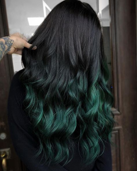 Lunar Tides Juniper Green, Emerald Green Ombre Hair, Goth Green Hair, Ward Aesthetic, Goth Mermaid, Under Hair Color, Black And Green Hair, Vi Keeland, Emerald Green Hair